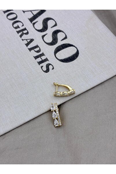 Hedef Bijuteri Gold Renk Damla Kesim U Formlu Zirkon Taşlı Küpe CM77