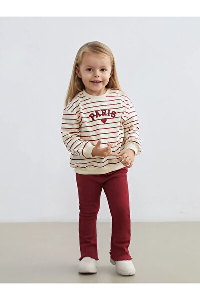 LC Waikiki Lcw Baby Ecru Embroidered Baby Girl Sweatshirt and Leggings 2-Piec...