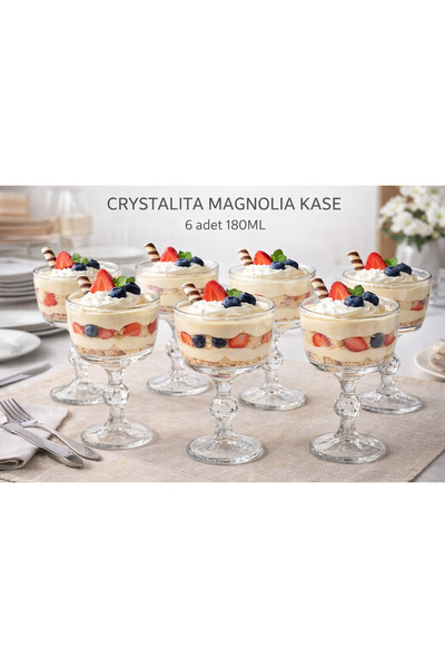 FALEYSA Crystalita Magnolia Cam Ayaklı Tatlı Kasesi 6 Adet 180 ml