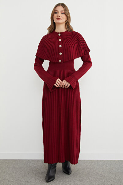 Fulla Moda Fullamodest Buttoned Cape Sleeve Detailed Knitwear Dress