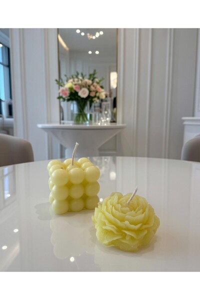 Laydora design Bubble & Şakayık Mum Seti | El Yapımı Dekoratif İkili Mum | He...