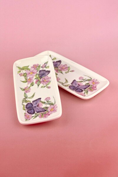 Bursa Porselen Dekor Pink Butterfly 2-Piece Porcelain Serving Plate