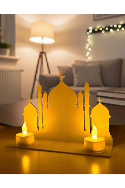 baskisepetim Mescid Silüetli LED Mumluk – Ramazan & Kandil Dekoru Masa Üstü A...