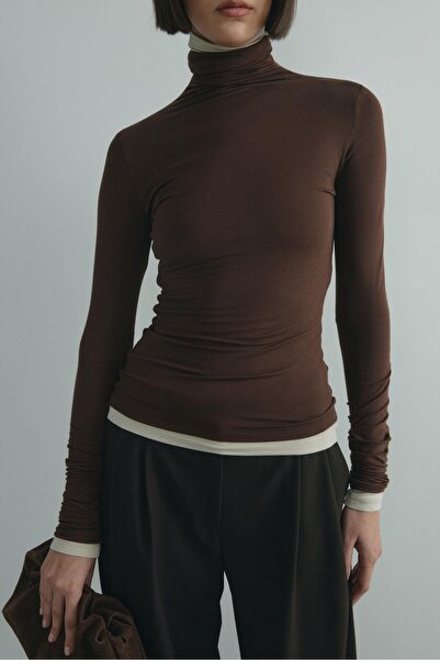 Suud Collection Brown High Neck Tensel Bodysuit