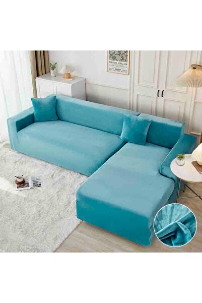 JOJO HOME Set of 2 elastic velvet corner sofa covers, 2+3 Seater (M+L) + 2 Pi...