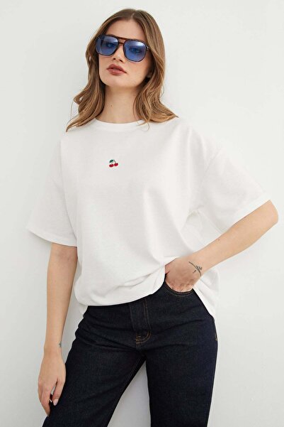 Fulla Moda Crew Neck Oversized T-Shirt with Cherry Accessories
