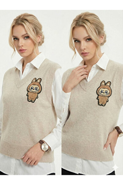 ribana Women's regular cut v-neck embroidered sleeveless sweater 4858