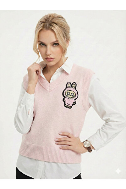 ribana Women's regular cut v-neck embroidered sleeveless sweater 4858