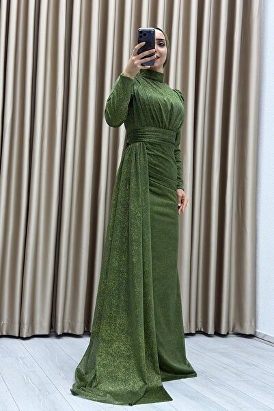 Matik Abiyem Draped Girdle Detailed Long Evening Dress