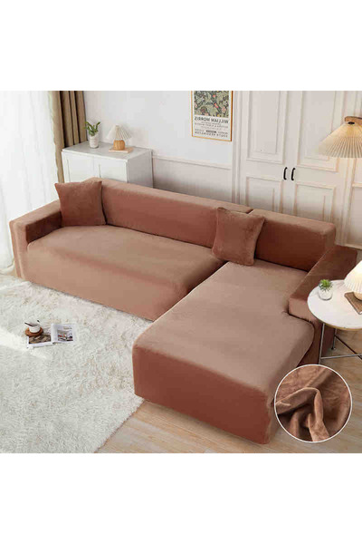 JOJO HOME Set of 2 elastic velvet corner sofa covers, 2+3 Seater (M+L) + 2 Pi...