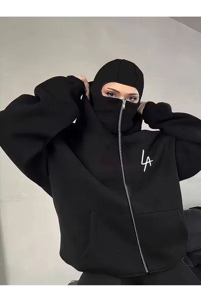 LAND MODA Hanorac unisex Ninja cu mască de zăpadă Cardigan din lână groasă cu...