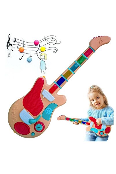 UKR لعبة موسيقية لاسلكية كهربائية على شكل جيتار هزاز وردي اللون