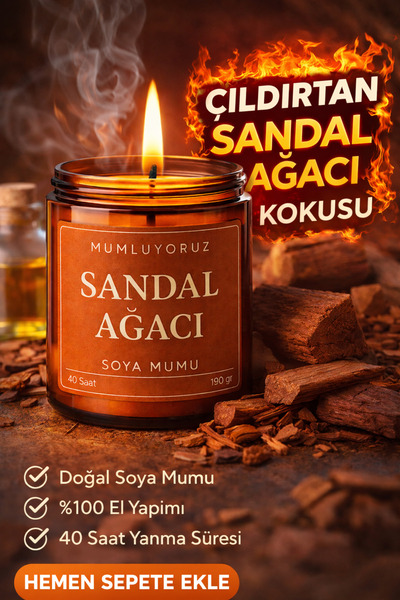 Candle Mumluyoruz Sandal Ağacı Kokulu Soya Mumu – Derin & Yoğun Koku, Premium...