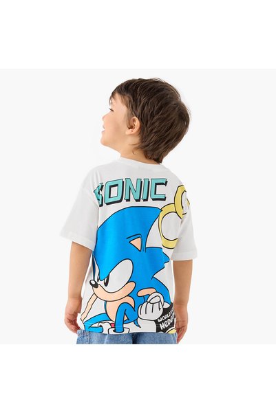 CPLG Sonic the Hedgehog Print T-shirt with Short Sleeves and Round Neck