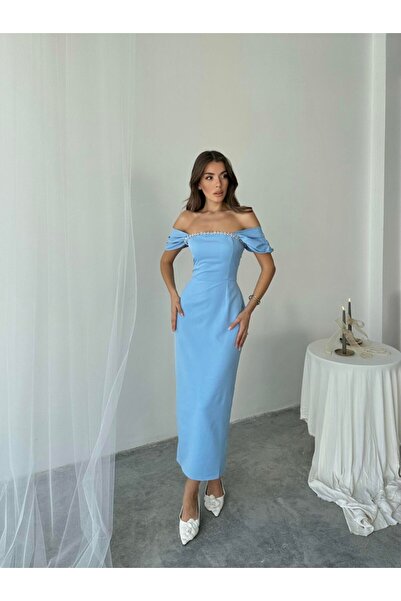 EtikaOnline Kadın Taş Aksesuarlı Tasarım Atlas Elbise