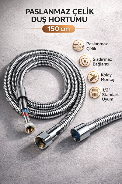 SUVİA Duş Hortumu 150 cm Paslanmaz Çelik Örgülü | Sızdırmaz | 1/2” Standart U...