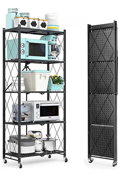 EGG Five-layer thickened folding storage rack with wheels, large-capacity shelf