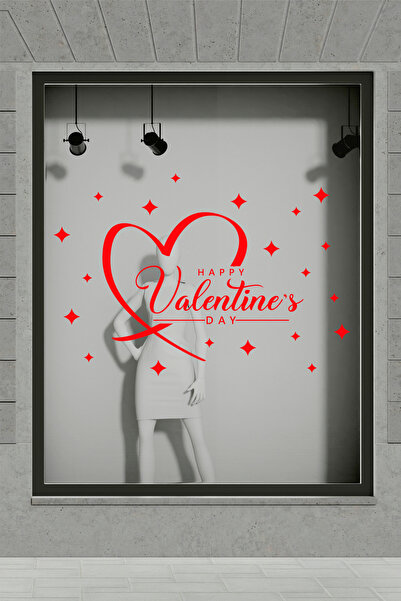 SDİGİTAL 14 Şubat Sevgililer Günü Cam Sticker | Happy Valentine's Day Kalp Ya...