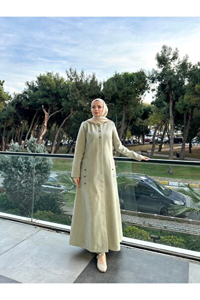 JALİA Açelya Kaşe patlı fermuarlı süs düğmeli astarsız pardesü-6041