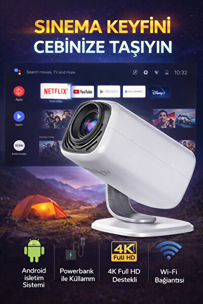 Omaze Android Projeksiyon Cihazı | 1080P Ultra HD | Powerbank Destekli Taşına...