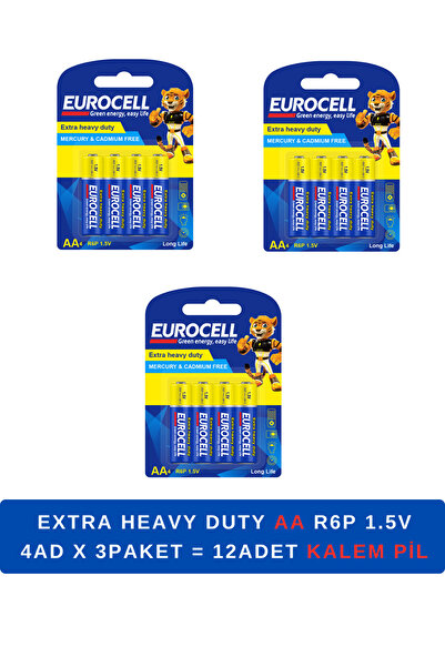 EUROCELL 12 ADET Kalem Pil Aa4 R6p 1.5 V Extra Heavy Duty