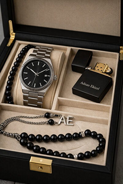 pierrose Çelik Kasa Siyah Kadran Metal Kordon Erkek Kol Saati Bileklik Tesbih...