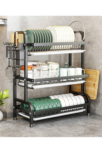 VOGMAX رف أطباق بثلاث طبقات، لوح تجفيف مانع للتسرب وحامل أدوات المطبخ، منظم ل...