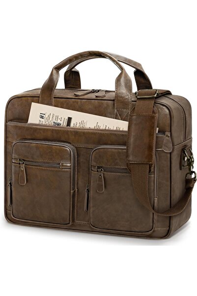 RAINSMORE Messenger Bag Men Vintage PU Leather Laptop Bag 15.6 Inch