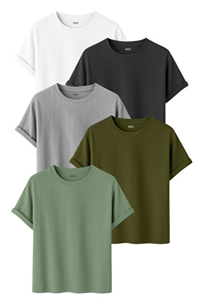 DK DAKSEL 5-Pack Men's Basic T-Shirt Set 100% Cotton Crew Neck Short Sleeve P...