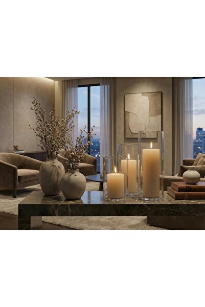 Paşa Cam Large Cylinder Candle Holder & Vase and Candle Set-Aromatherapy Cand...