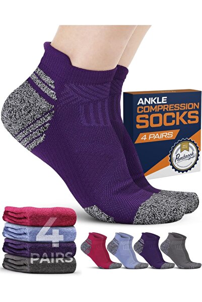 Pembrook Ankle Compression Socks for Women & Men - 4 Pairs | Sports Running C...