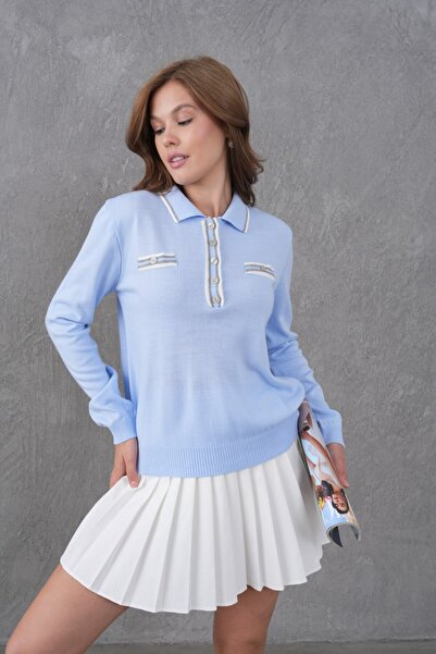 DOLCE QUEEN 👚   Polo Neck Buttoned Slim Knit Sweater