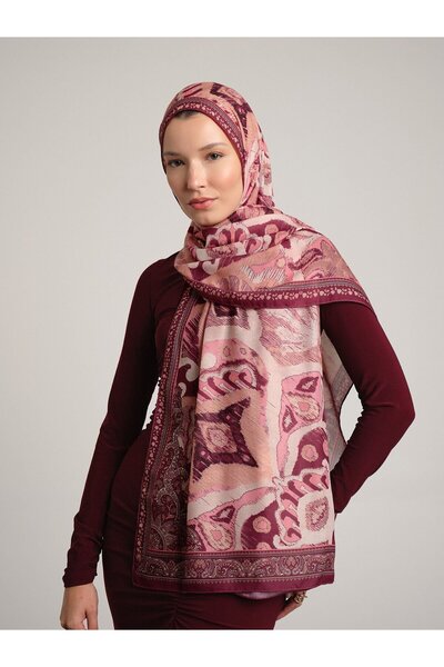 Ayshara Glazed Motifs Collection - Reddish-Brown Single-Sided Shawl