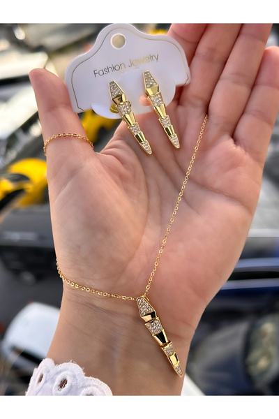 FERRO Yellow Steel Women's Earring and Necklace Set Frjw10009A-B 2 Year Warra...