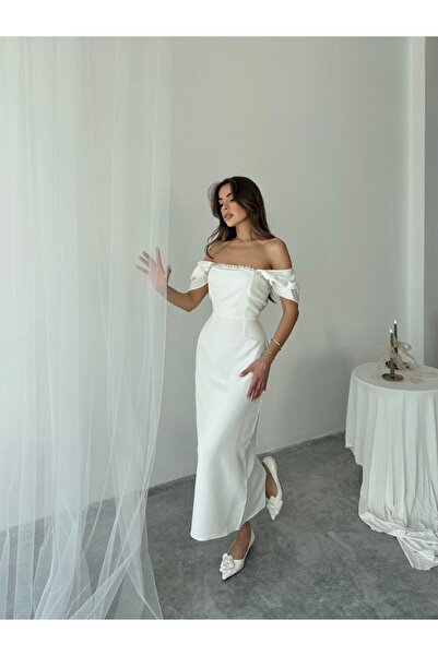 EtikaOnline Kadın Taş Aksesuarlı Tasarım Atlas Elbise