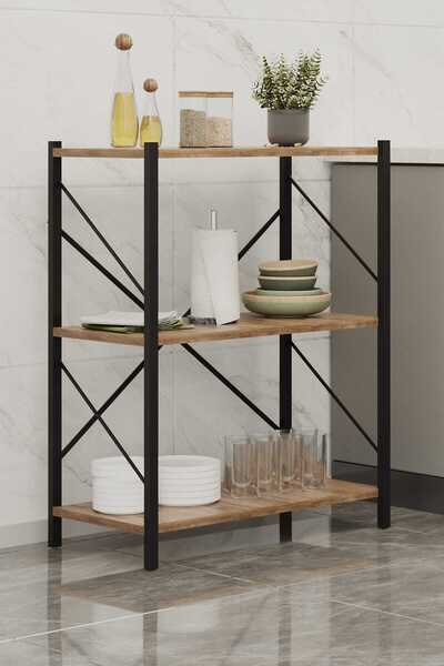 WOODENSA Metal Mutfak Rafı Malzeme Dolabı 3 Raflı Mikrodalga Fırın Rafı Çok A...