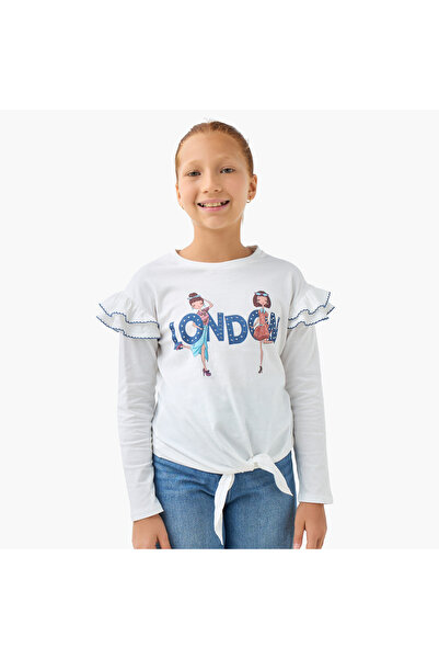 Lee Cooper Girls Crew Neck T-shirt with Tie-Ups - Cotton - Long Sleeves