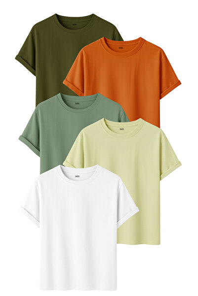 DK DAKSEL 5-Pack Men's Basic T-Shirt Set 100% Cotton Crew Neck Short Sleeve P...