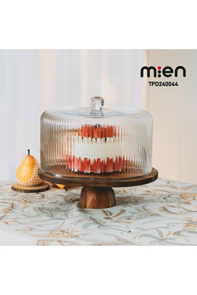 MİEN Standing Acacia&Glass Optical Cake Fan Large 30cm