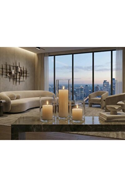 Paşa Cam Handcrafted Cylinder Glass Vase & Vanilla Scented Cream Candle Set