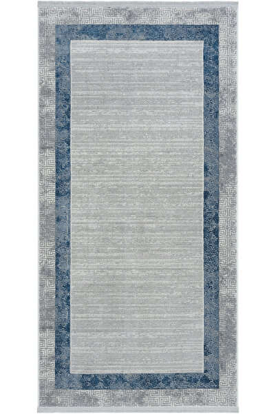 Cool Halı Nevada Gri Mavi Çerçeveli Mutfak Halısı Yumuşak Dokulu Kolay Temizl...