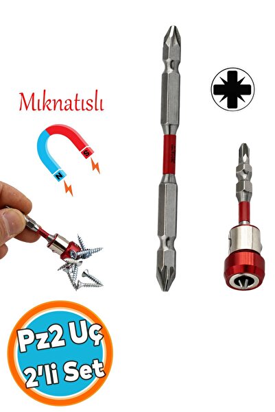 NZB N35 Mıknatıslı Pozidrov Çift Taraflı Yıldız Bits Uç Manyetik Halkalı S2 Ç...