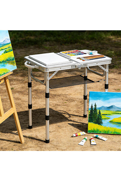 Pomefar Sleek White Camping Table, Adjustable Height Picnic Table Lightweight...