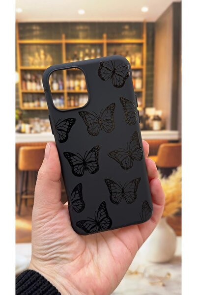 Vip Case iPhone 11 Pro Max Compatible Black Butterfly Patterned Silicone Shoc...