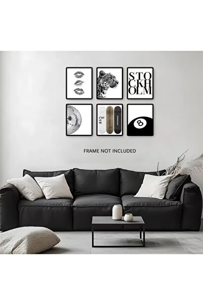 512 STORE 6'lı Leopar Bilardo Topu Stockholm Kiss Black White Ev Ofis Dekor Ç...