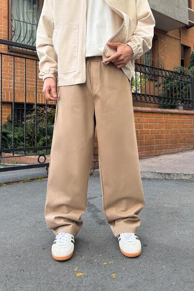 Flaw Wear Elastic Waist Baggy Gabardine Trousers Mink