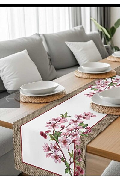HM POLİSAJ Pudra Dalların Zarif Dokunuşu Dijital Baskılı Runner Kumaş 40*140cm