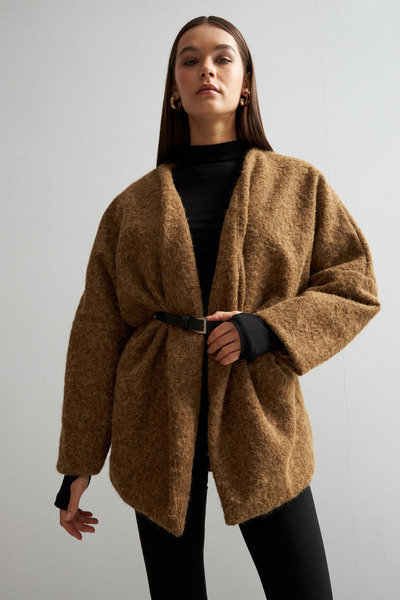 Bipantolon Women's Camel Belted Cashmere Coat