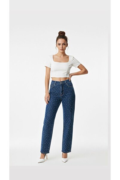 nd jeans Women's Jeans- High Waist Sprinkled Stone Palazzo Stretch Fabric Den...