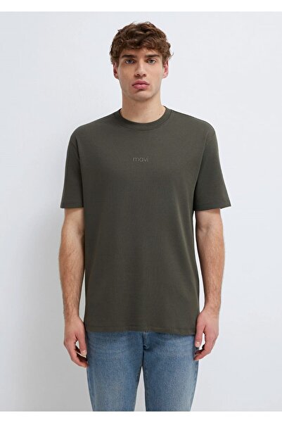 Mavi yeni sezon Logo Haki Basic İnterlok Tişört Loose Fit / Bol Rahat Kesim 0...